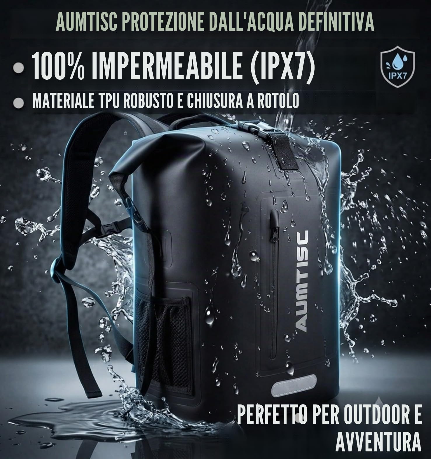 AUMTISC Borsa impermeabile da 35 litri con scomparto per computer, zaino impermeabile a rolltop per kayak, pesca, motorizzazione
