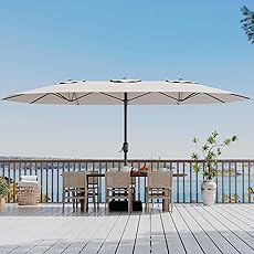 15FT Rectangular Patio Umbrella with Base Included - Large Patio Umbrella with Crank Handle, UV Protection for Outdoor Market, Backyard, Pool - Burgundy