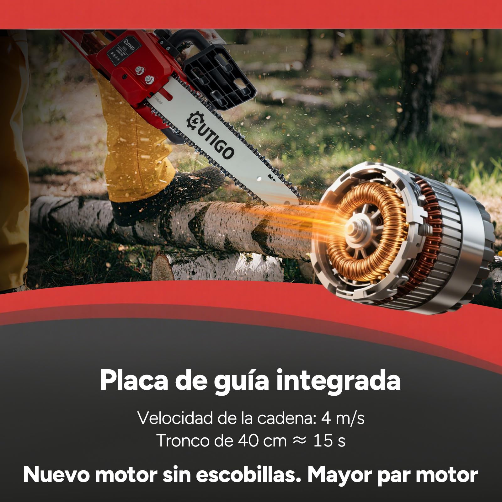 OUTIGO Motosierra Bateria, Motosierra Eléctrica 12 Pulgadas, 2 * 4500mah Batería, Motosierra 1 Cadena a+ 1 Barras de guía, Motosierra eléctrica inalámbrica 1000w