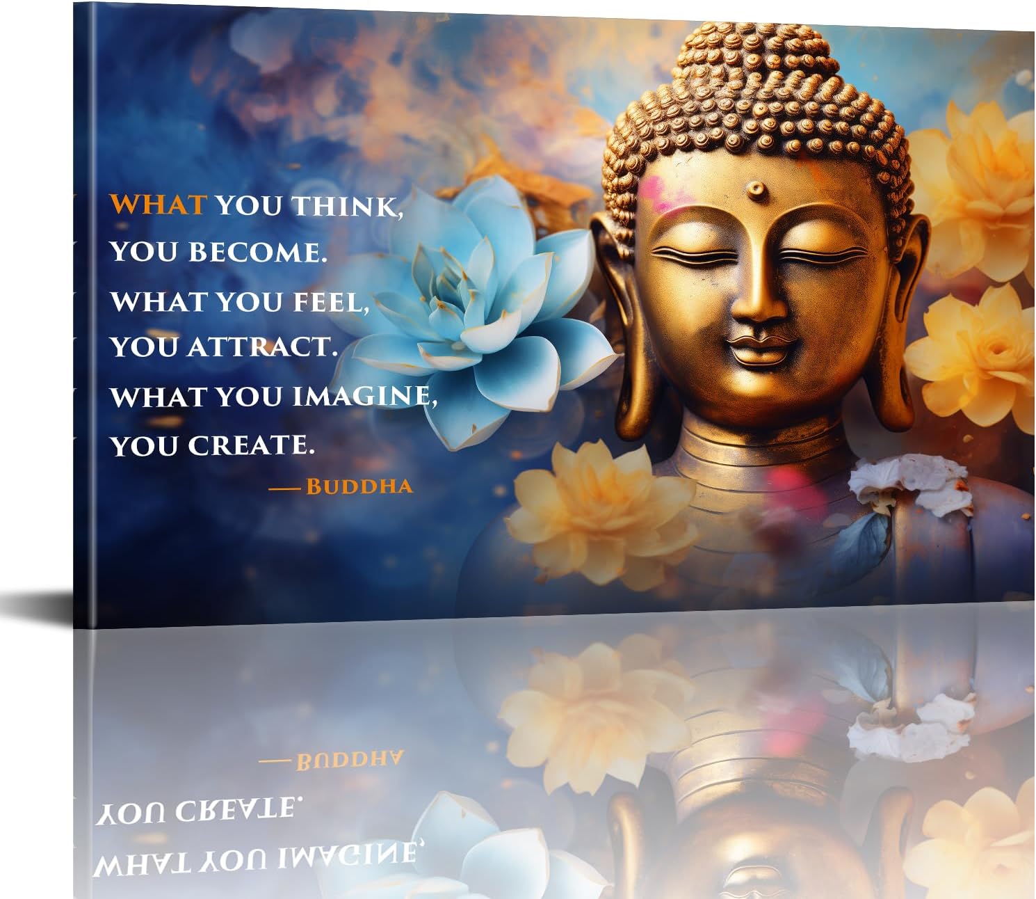 PLIDAAYO Buddha Canvas Wall Art Blue and Yellow Lotus Painting Meditation Zen Picture Print Inspirational Spiritual Poster for Yoga Studio Living Room Bedroom Decor Ready to Hang(Zen-03,12"x18")