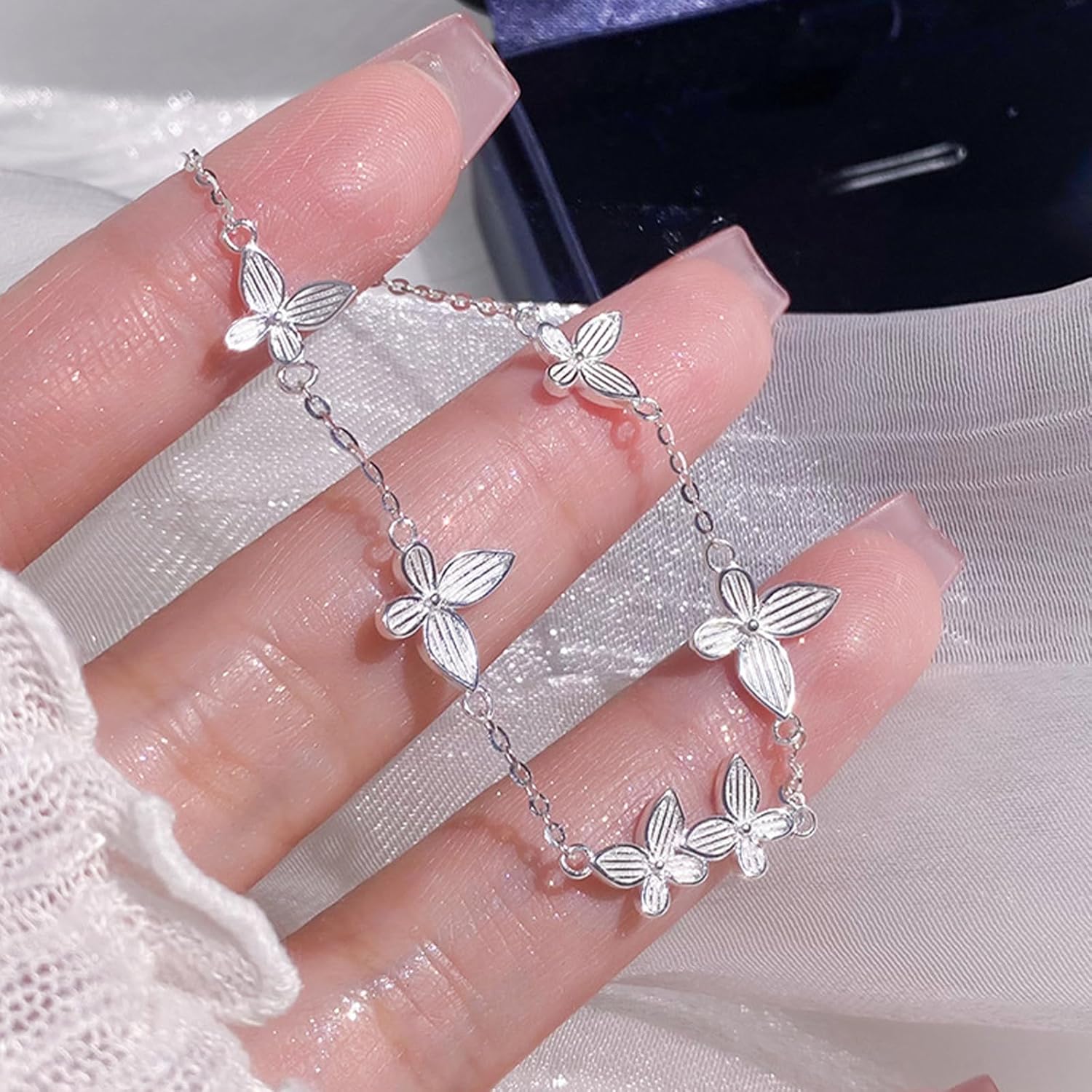 Butterfly Bracelet for Women,925 Sterling Silver Dainty 3D Butterfly Adjustable Hypoallergenic Chain Link Bracelet for Mother Daughter Elegant Stackable Bracelets Jewelry Gift for Birthday Wedding - Image 7
