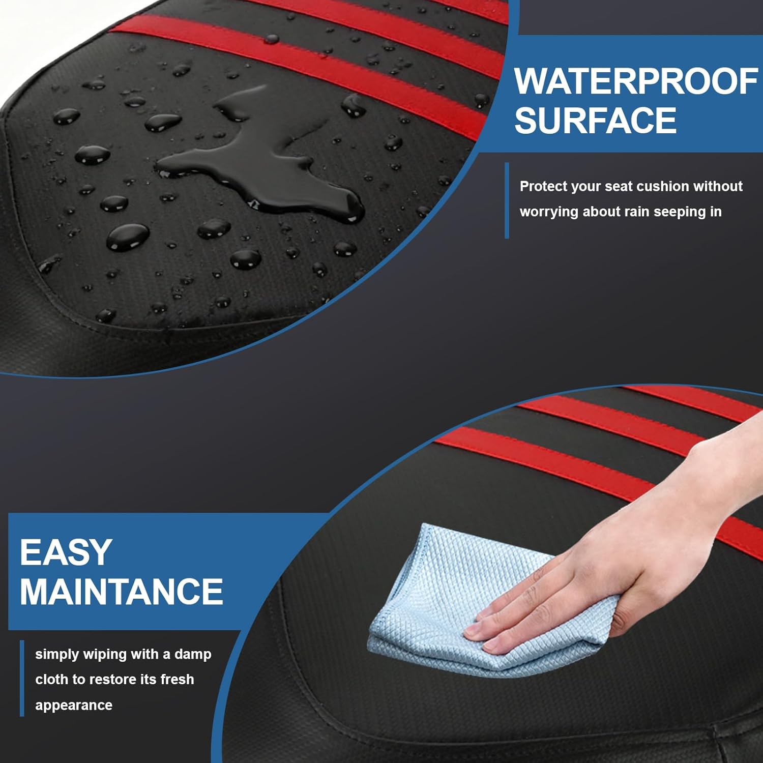 ATV Seat Cover Non-Slip Soft Waterproof for Raptor 700 700R 2006-2024, High Elastic Leather Red