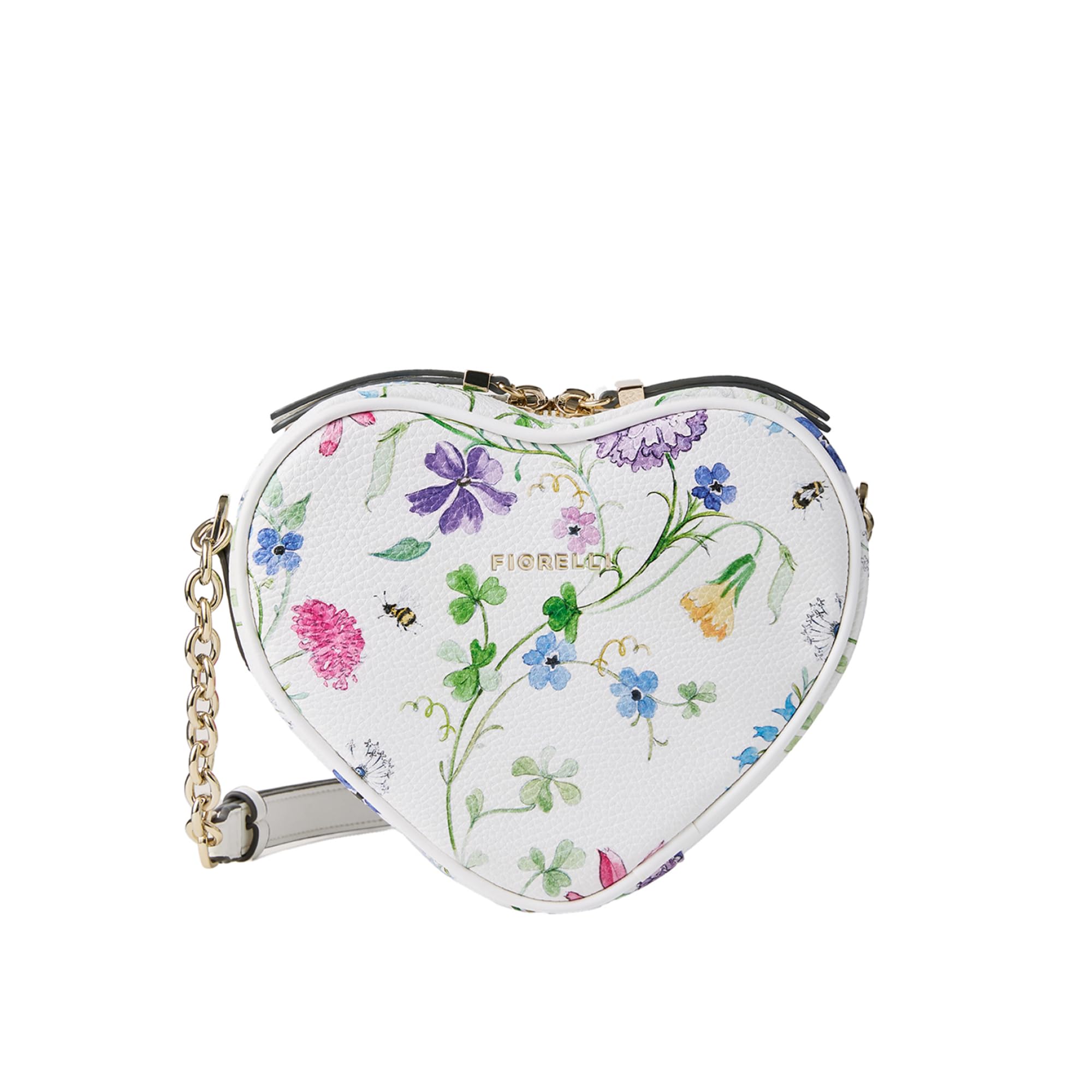 Fiorelli Women's Esme Heart Crossbody, Stylish Handbag with Adjustable Straps & Chain Detail, Faux Leather, Wildflower Print