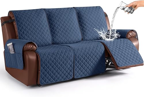 KinCam Funda impermeable para sofá reclinable, funda antideslizante para sofá reclinable de 3 plazas, protector de muebles con correas elásticas