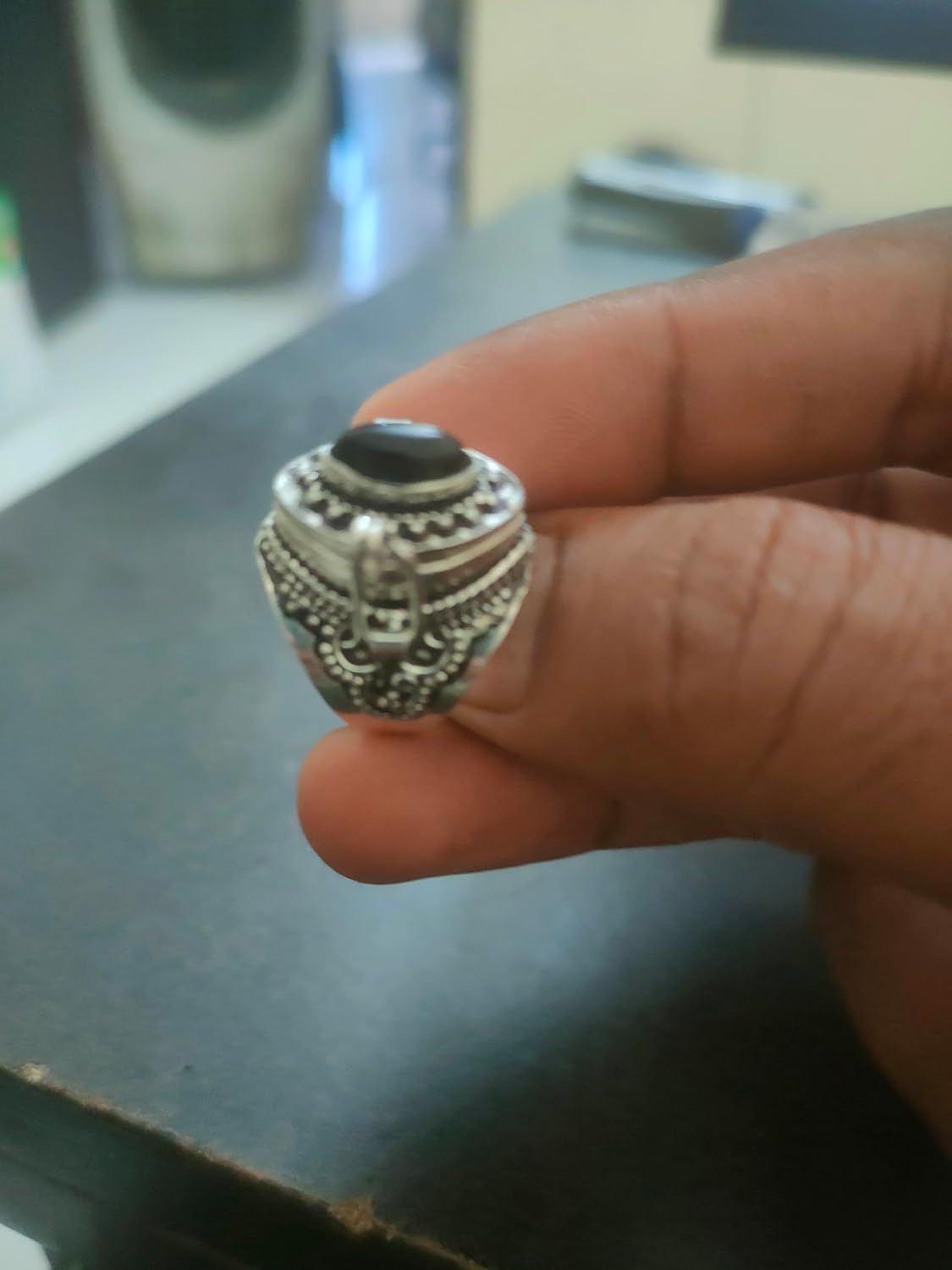 Black Onyx Poison Ring, Silver poison Ring, Compartment Poison Box Ring, Handmade locket ring Ring, Gift for Her, Mothers Day Gifts