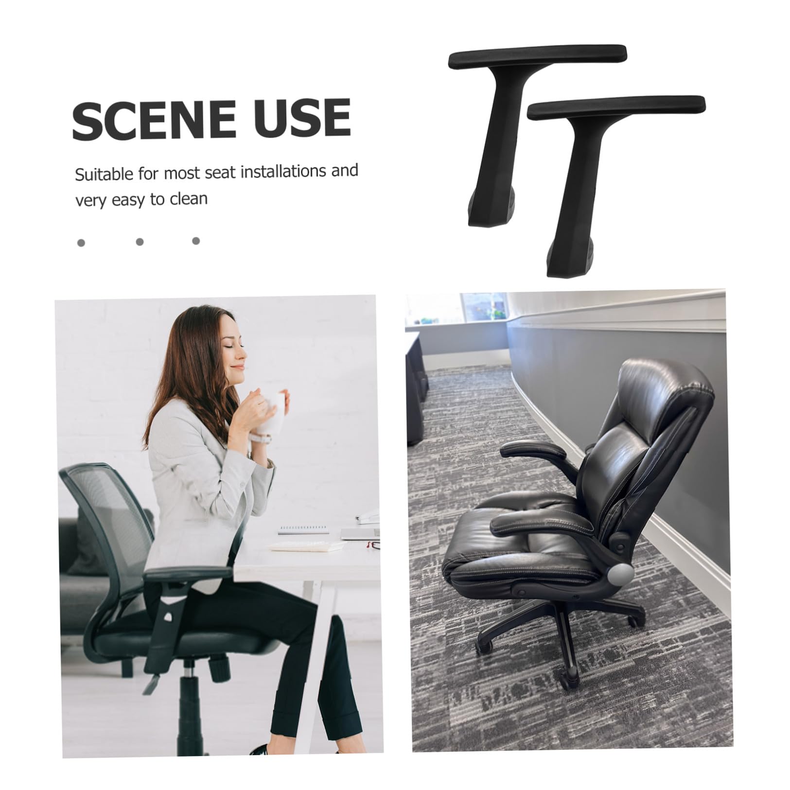 Zerodeko Reposabrazos para Silla de Oficina 1 Par, Plástico Negro