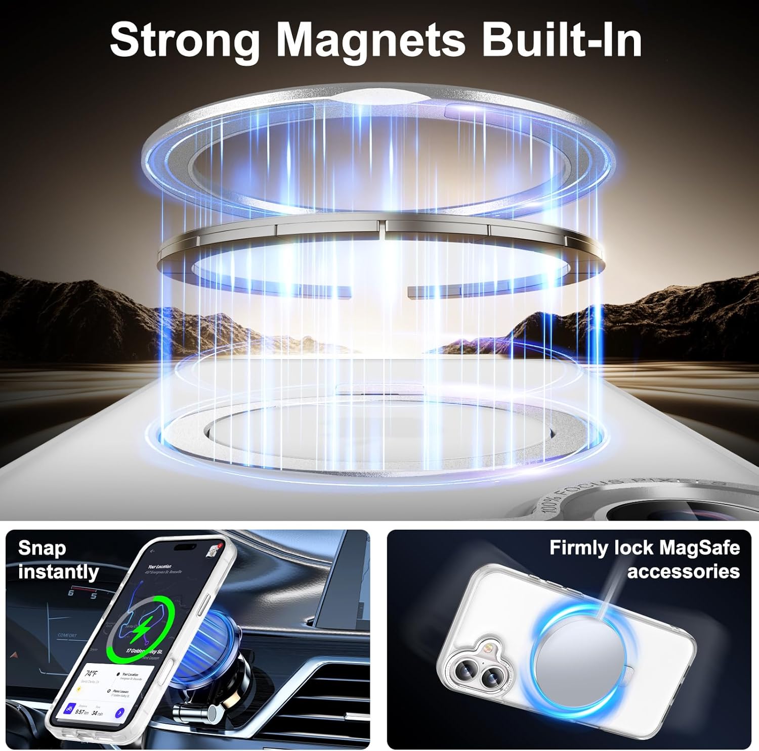 Magnetic for iPhone 16 Case with Ring Stand, [10 FT Drop Protection] [Velvety Touch] Slim Translucent Matte Back Shockproof Phone Case for iPhone 16 6.1'', Frosted White - Image 2