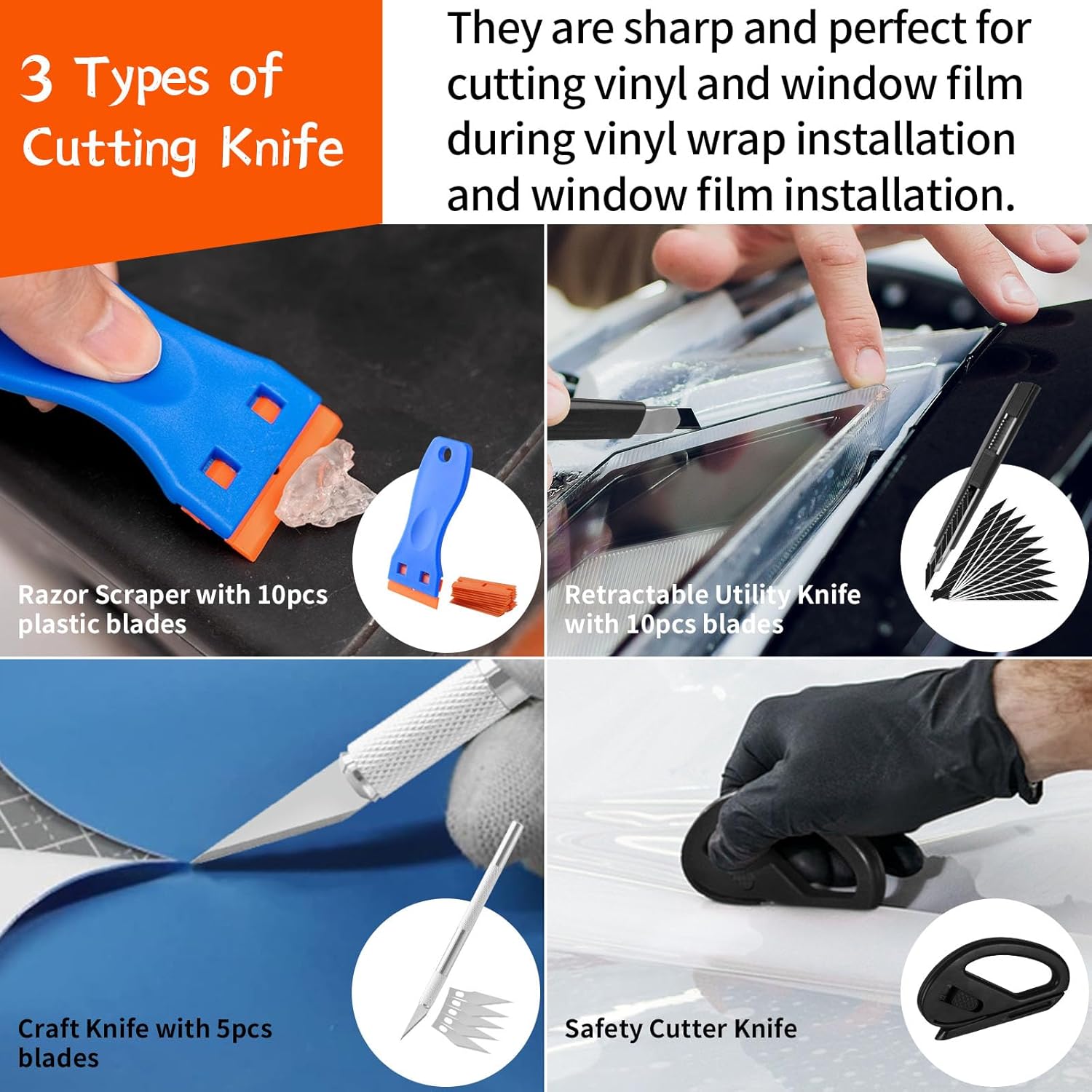Car Window Tint Tools Kit Vinyl Wrap Tool Car Windshield Back Window Tinting Tools Car Tint Squeegee Kit Automotive Window Film Tinting Kit for Car Wrapping, Vinyl Film Installation