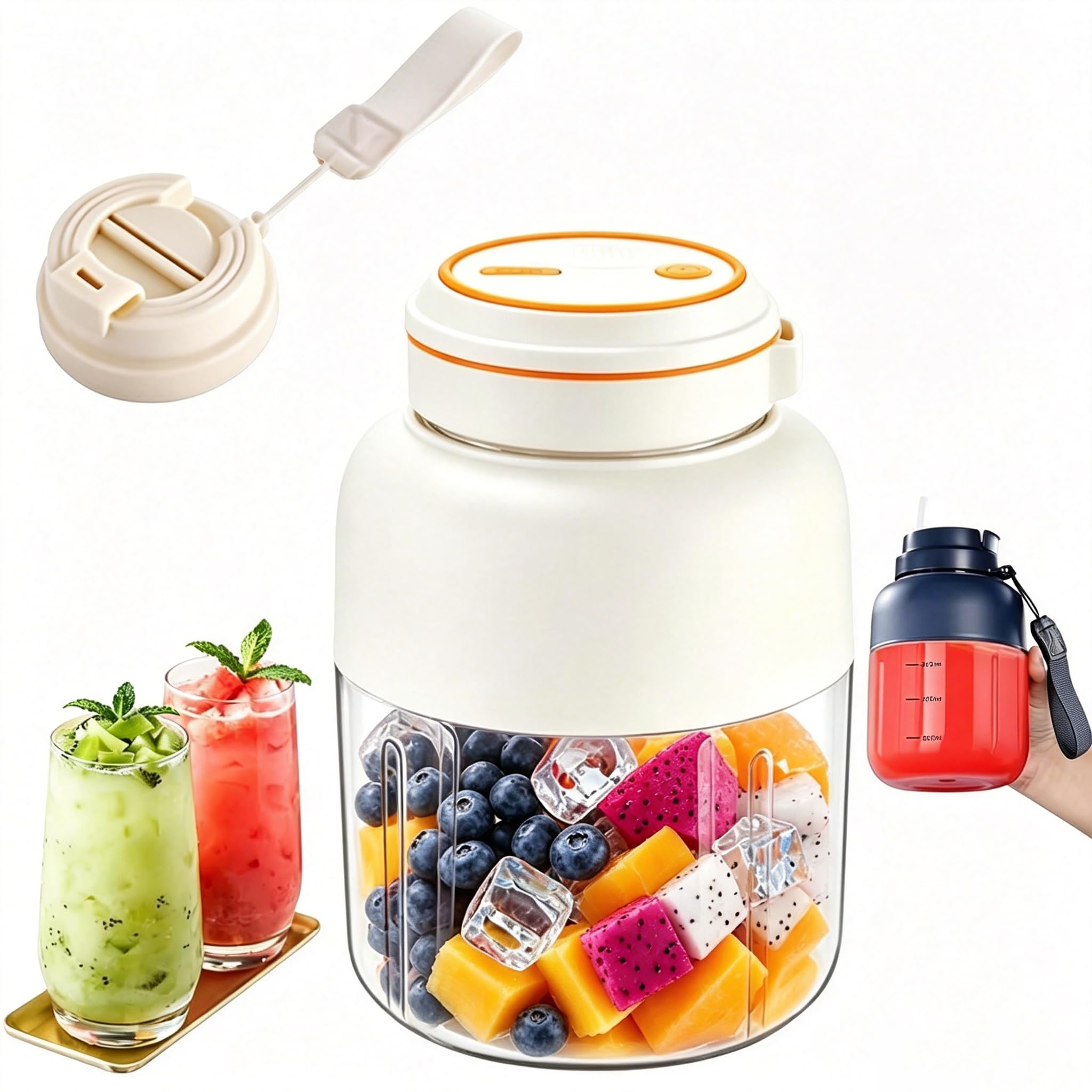 Spremiagrumi portatile senza fili, 1250 ml, frullatore di grande capacità con 3 velocità, doppio coperchio e manico a tenuta stagna, tazza da viaggio ricaricabile tramite USB, per frullati, frutta