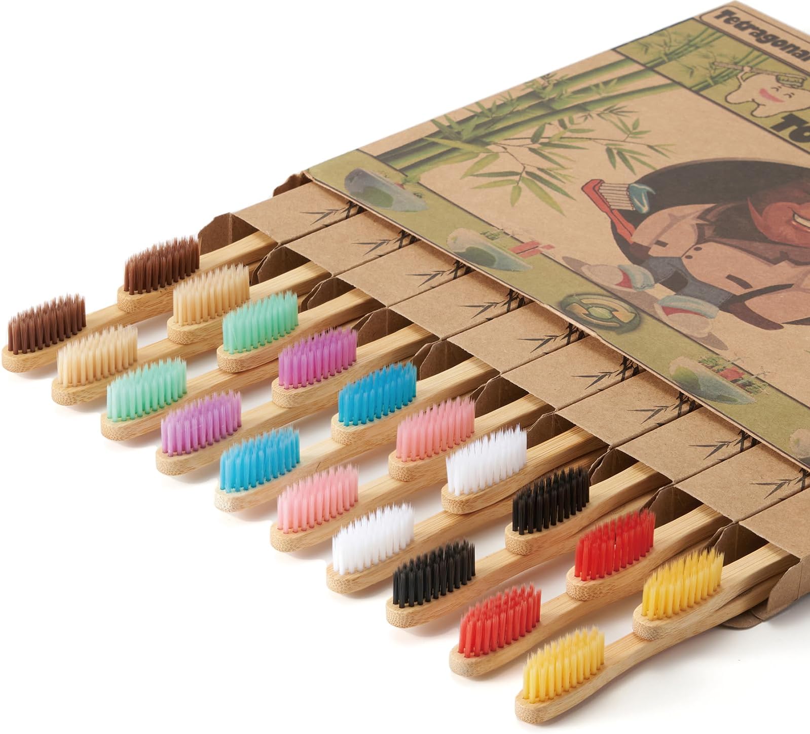 Bamboo Toothbrushes (8 Count) BPA Free Soft Bristles Natural Toothbrush Set - Biodegradable & Compostable Eco-Friendly Wooden Toothbrush