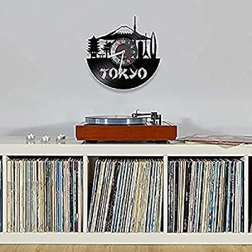 12In Wall Clock Silent Non-Ticking Japan Tokyo Skyline Decorative Wall Clock For Enterprise Office Japanese Cityscape Vinyl Album Record Watches Japan Souvenir