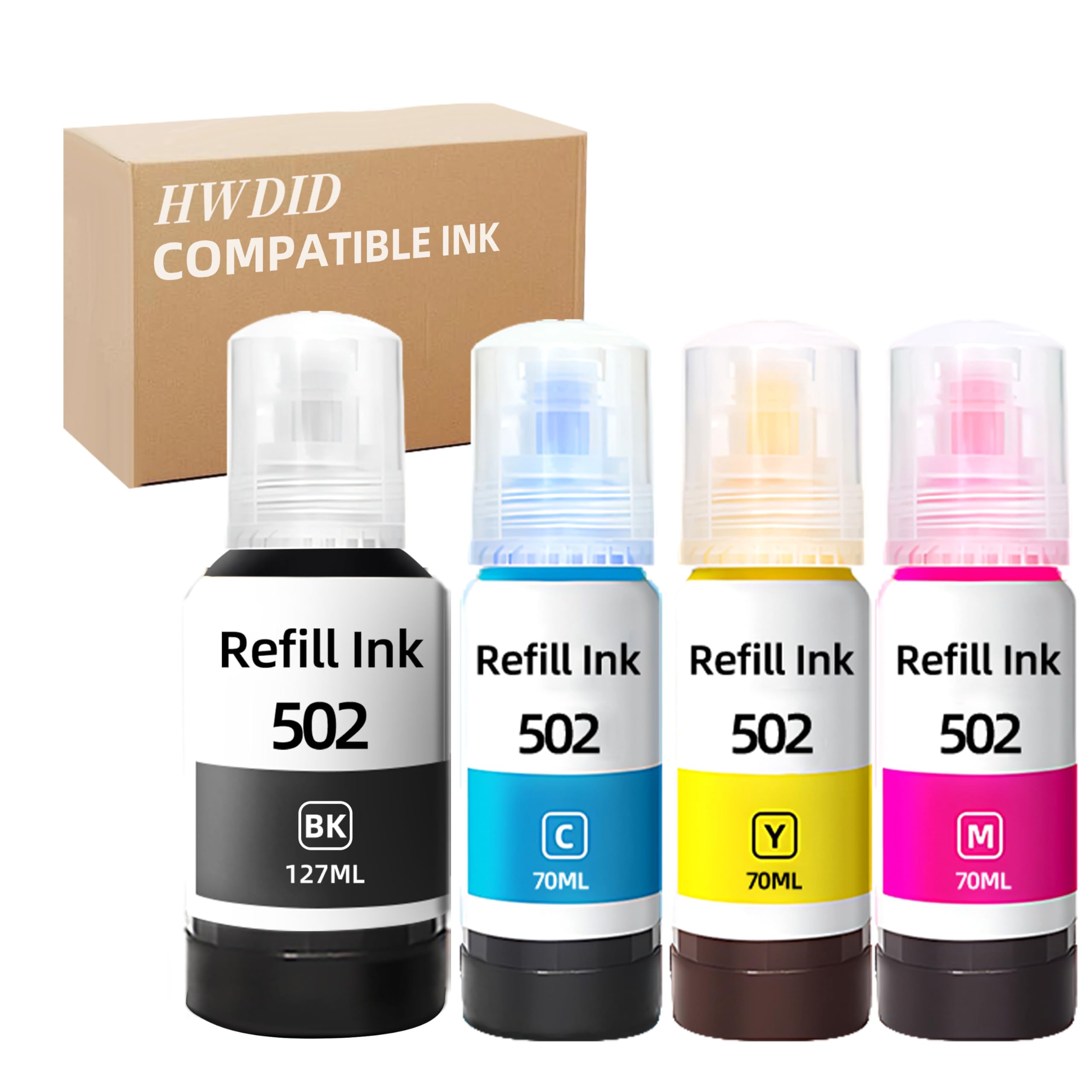 502 522 Ink Refill Bottle Compatible for Epson Ink Refill Bottle for Ecotank Printer ET2760 ET-4760 ET2750 ET-3760 ET-2850 ET-15000 ST-4000 ST-2000 ET-3710 ET-3850 ET-3750 ET-4850(1BK 1C 1M 1Y)