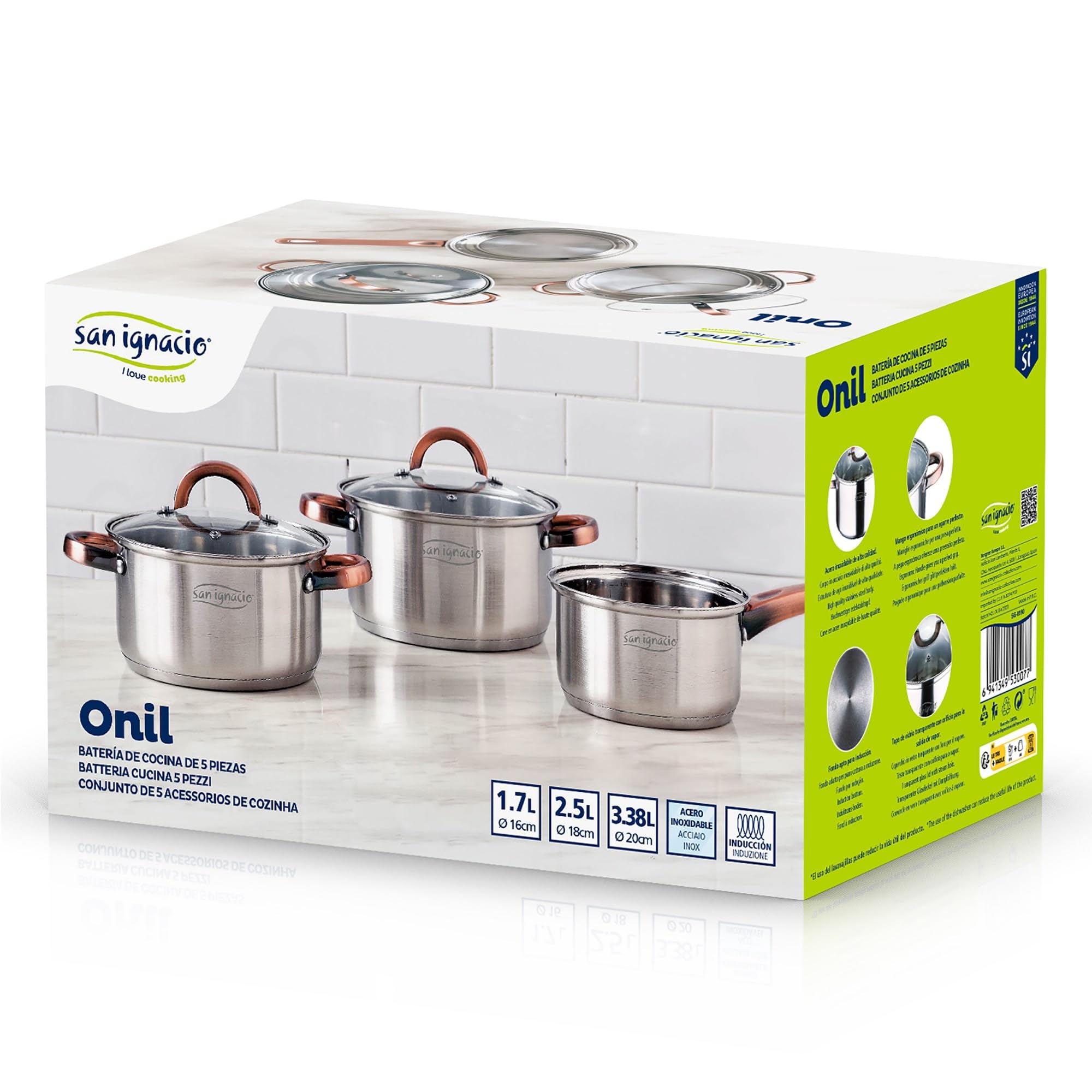 Bateria 5pc acero inoxidable, apta para inducción, colección Onil
