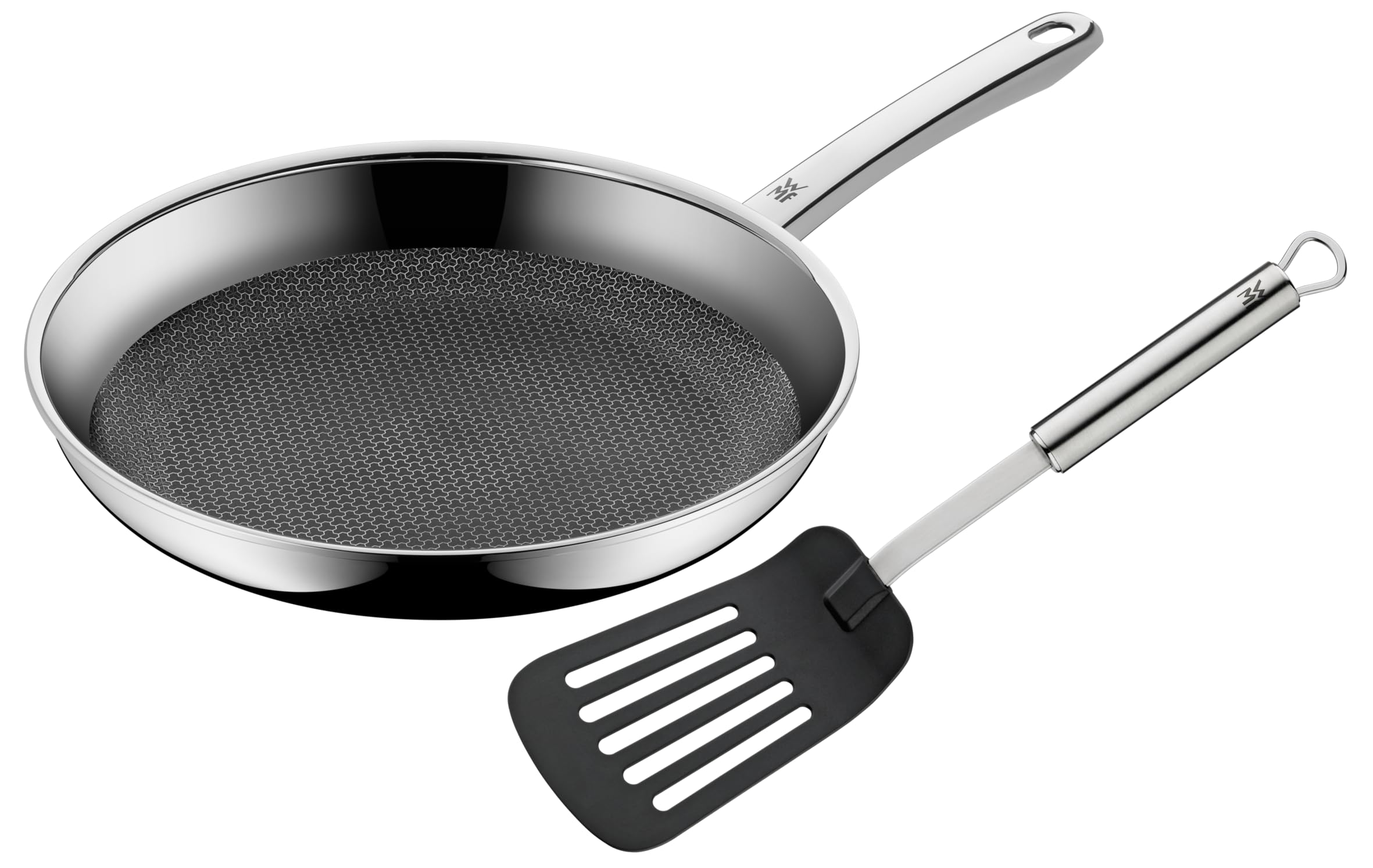 WMF Profi Resist Induction Frying Pan 28 cm with Spatula Multilayer Coating Honeycomb Structure Stainless Steel Handle Oven Safe
