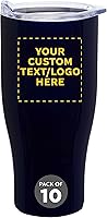DiscountPromos 10-Pack 27oz Stainless Steel Grip Travel Mugs - Customizable Logo/Text, Vacuum Insulated, Spill-Resistant Lid, Blue