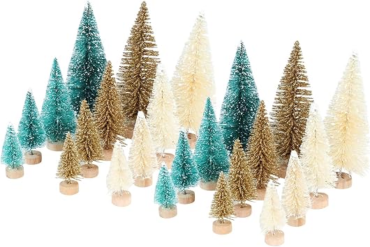 Evelin LEE 24PCS Mini Christmas Snow Frost Trees Plastic Winter Xmas Tabletop Ornaments