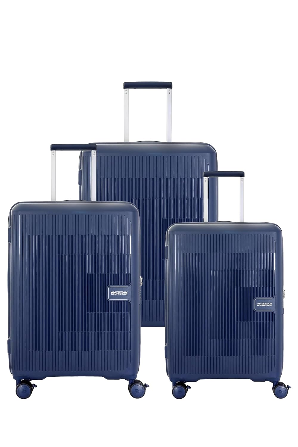 American Tourister Set (55+67+77) CM 8 Wheel, Expander & Recessed TSA Lock Cabin and Check-in Trolley Set for Travel | PP Suitcase with Double Zipper, Flexi Packing Straps for Men & Women (Navy Blue)