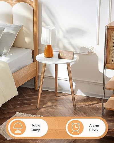 Miniatura 4 de Apicizon Juego de 2 mesas auxiliares redondas, mesa auxiliar blanca para sala de estar, dormitorio, espacios pequeños, mesa auxiliar Morden Oro,1