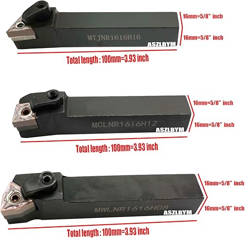 Juego de 3 piezas de torno de metal de 58 pulgadas con soporte de herramientas de torneado de carburo indexable MTJNR1616H16 + MWLNR1616H08 +