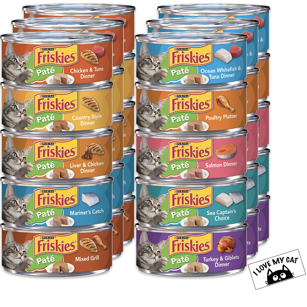 Friskies Wet Cat Food Classic Pate Variety Pack - All 10 Pate Flavors Bundle (30 Pack) Bundled with 