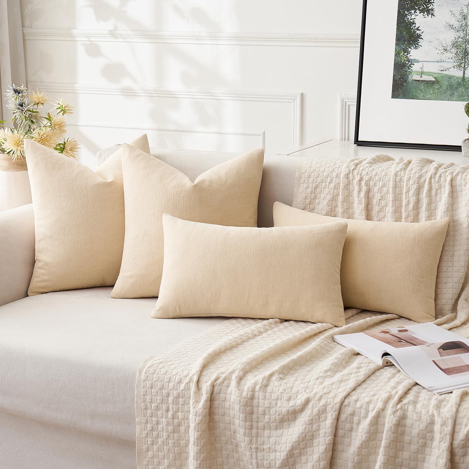 MIULEE Beige Couch Pillow Covers 18x18 Inch, Set of 2 Soft Chenille Decorative Square Throw Pillow Covers Farmhouse for Sofa Living Room Bed - Image 4