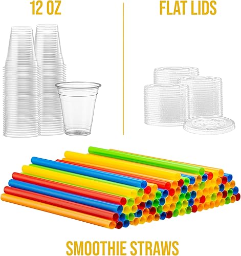 Miniatura 4 de 40 juegos  12 onzas Vasos de plástico transparente para mascotas con tapas planas y pajitas para café helado, bebidas frías, batidos, tazas de