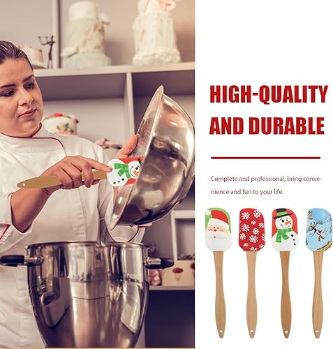 Miniatura 3 de DOITOOL 8 espátulas de silicona de Navidad, Papá Noel, alce, muñeco de nieve, muñecos de nieve, espátula para pastel de Navidad con mango de madera
