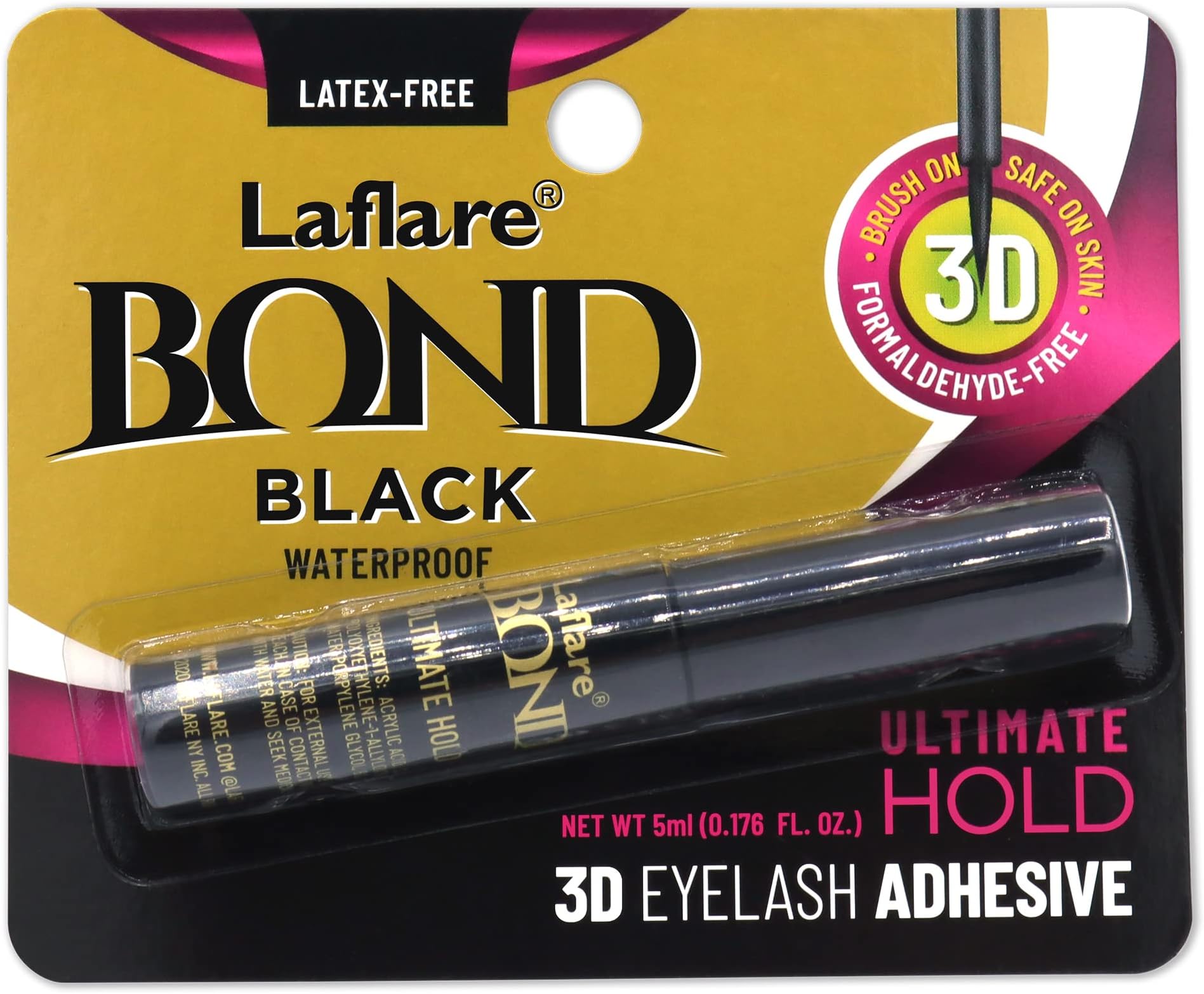 Laflare 3D Eyelash Bond Ultimate Hold Adhesive, Waterproof, Latex-Free, Formaldehyde -Free Brush On Eyelash Glue (Black)
