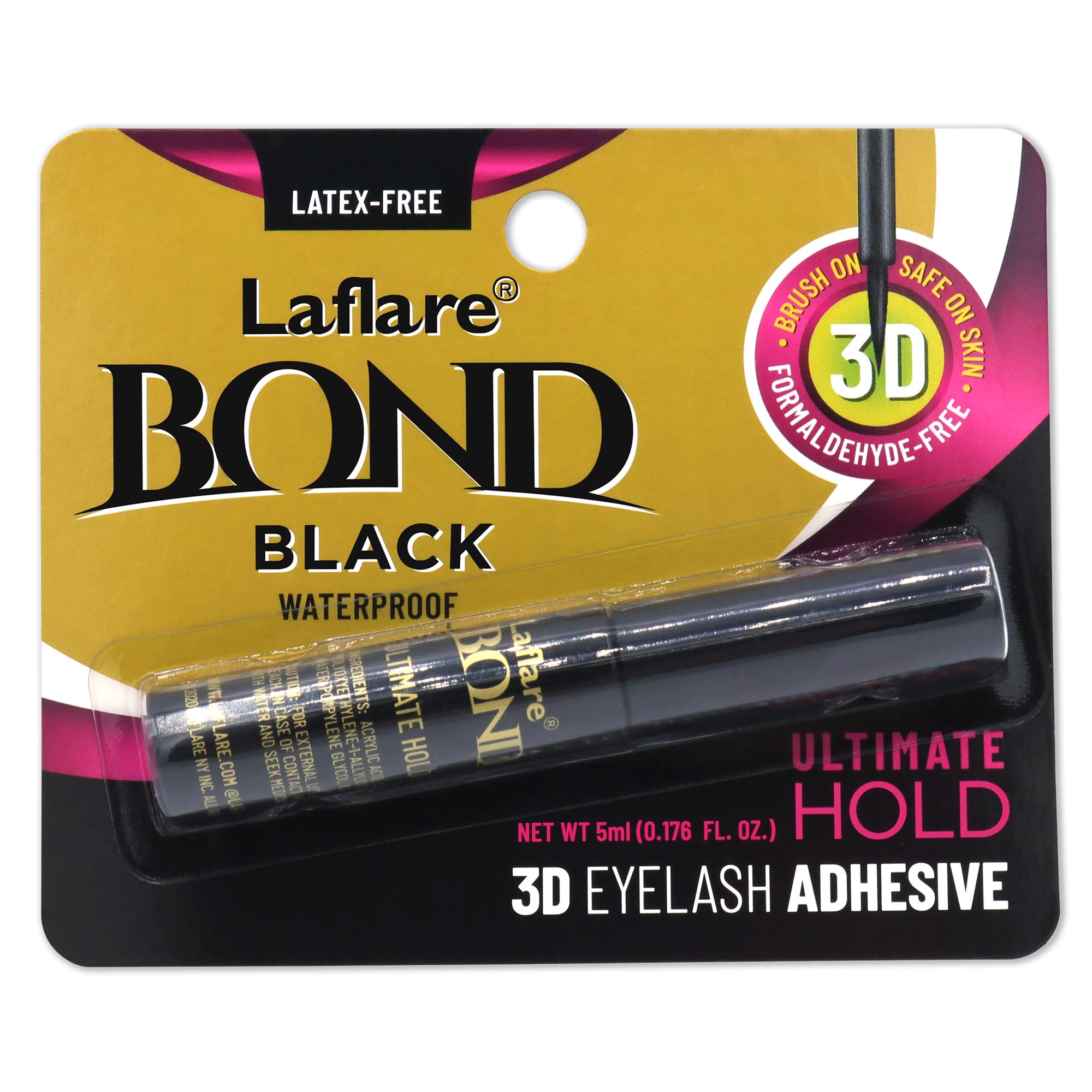 Laflare 3D Eyelash Bond Ultimate Hold Adhesive, Waterproof, Latex-Free, Formaldehyde -Free Brush On Eyelash Glue (Black)