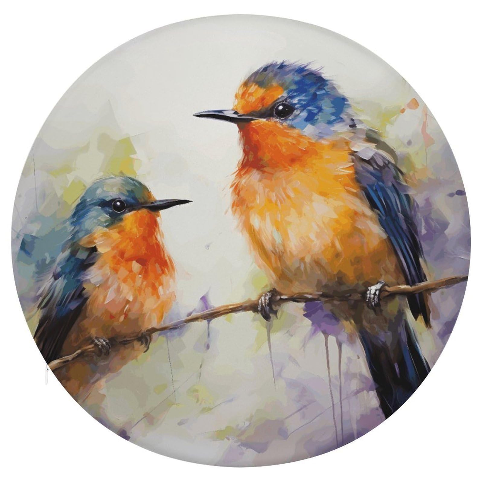 JTREHY Oil Painting Bird Cushion Soft Breathable Round Cushions Multi-Functional with Zipper Floor Pillows Cushion for Various Indoor Occasions Chair Pad