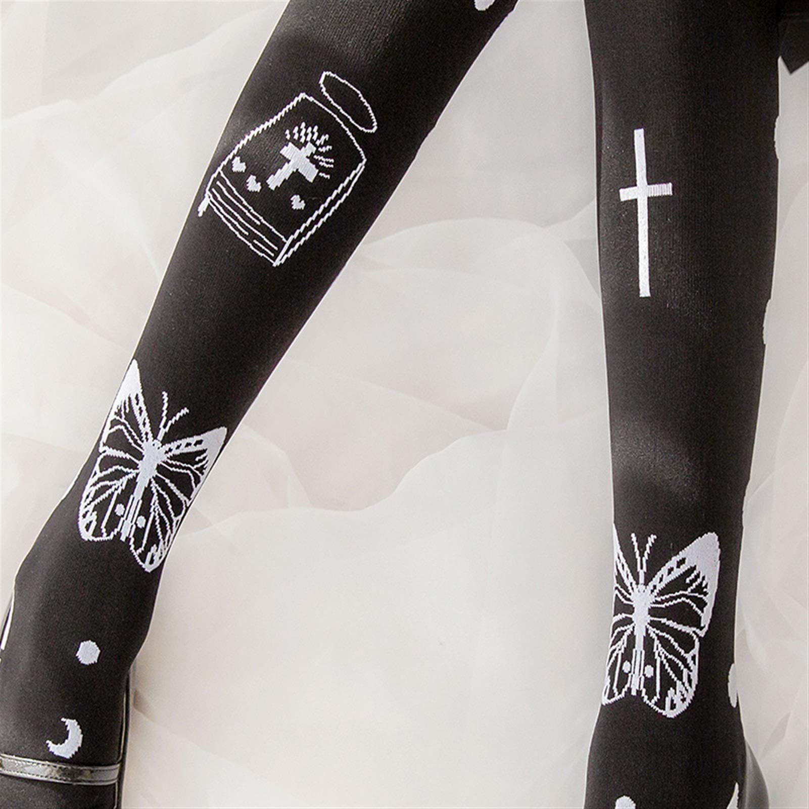 Original Lolita Socken Schwarze Strickstrümpfe über den Kniesocken Lolita Harajuku Nette gotische Socken Warm (Color : A, Size : M)