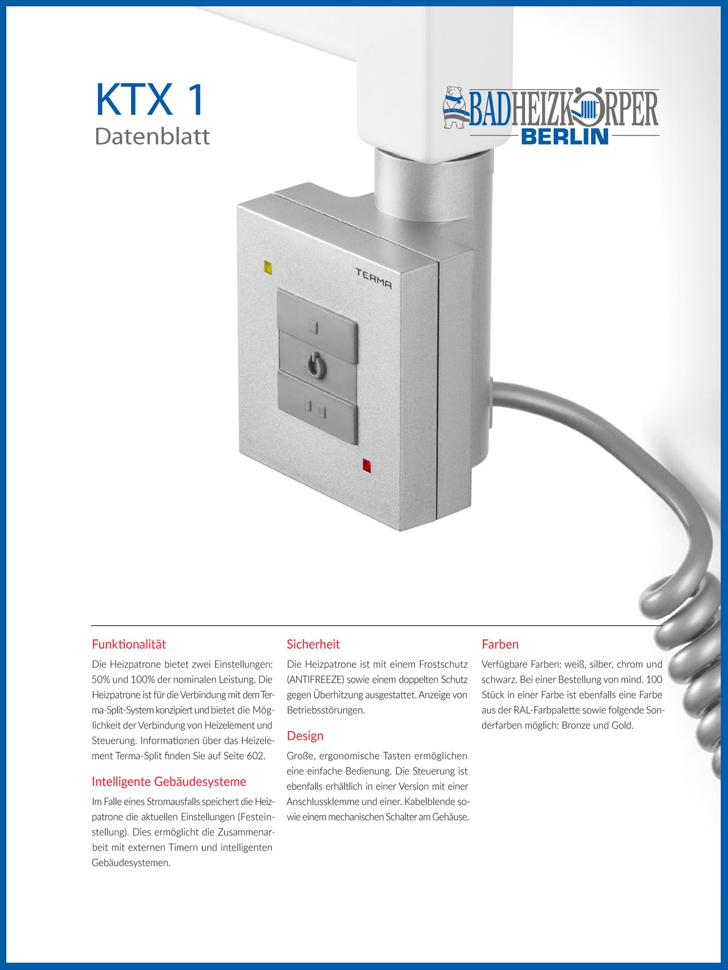 Termostato varilla de calefacción, cartucho de calefacción, Modelo KTX1 negro 600 vatio