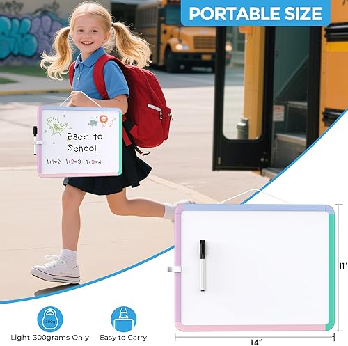 Vista 23 de MaxGear Pizarra pequeña de borrado en seco, pizarra blanca colgante de doble cara de 14 x 11 pulgadas para pared, mini pizarra blanca con 3 Blanco