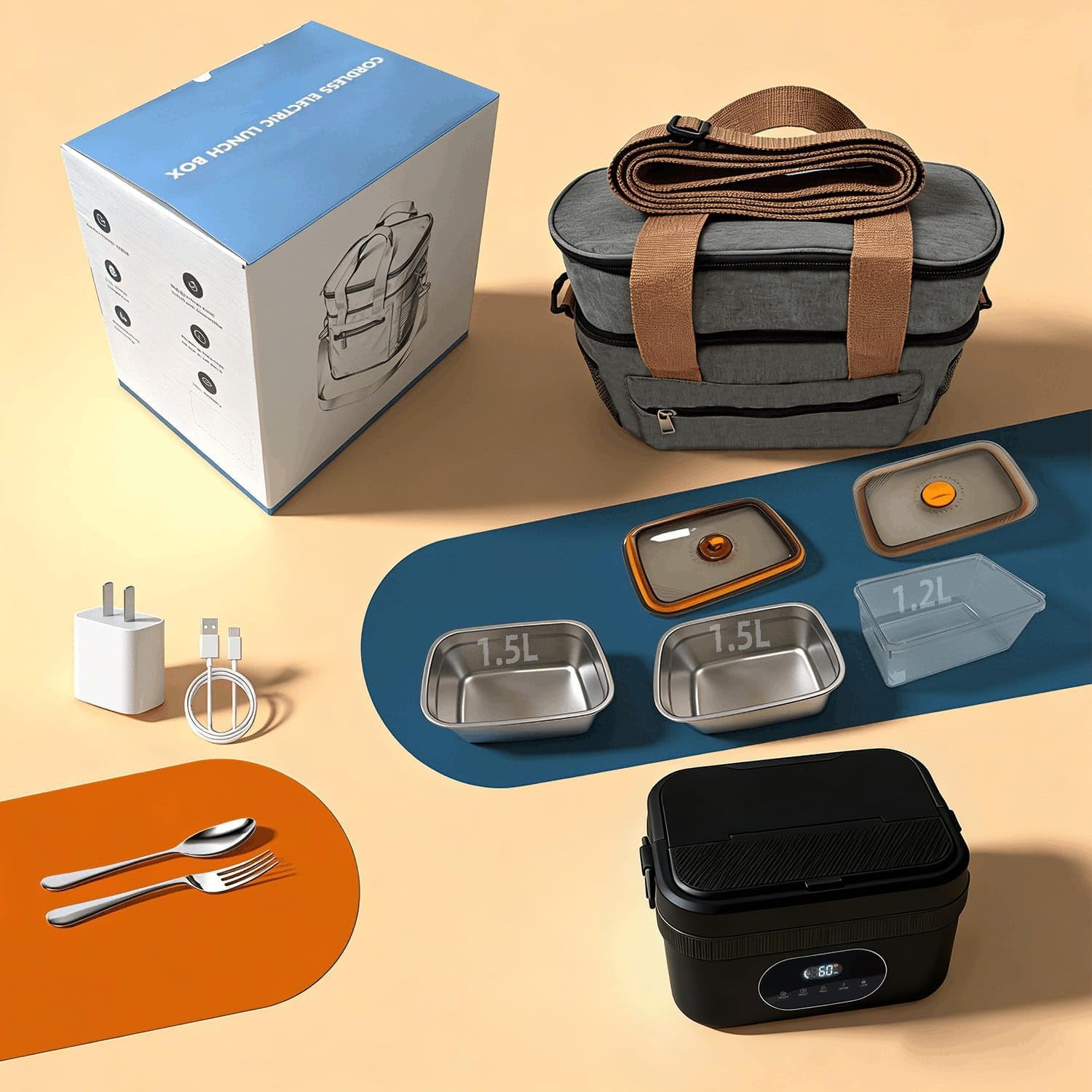 Heatable Lunchbox, Electric Lunch Box for Men & Women, 6.3 cups Warming Lunchbox with 6 Temps Settings & 8-Hour Timer, Heated Lunch Box for Office, Car, Work, Travel