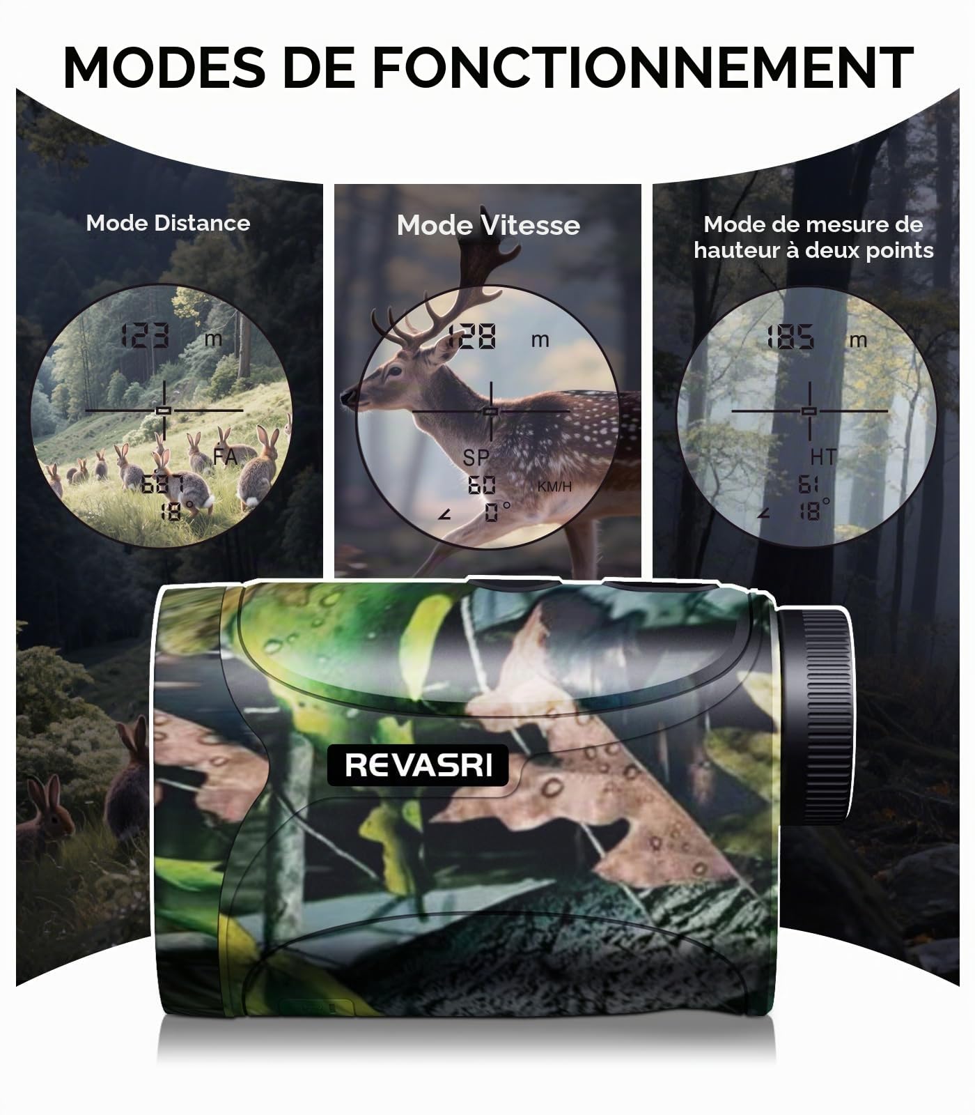 REVASRI Télémètre de chasse | Mesure de la portée 1200 Y, grossissement 6x | Vitesse, précision, angle, droit, hauteur, télémètre multifonction horizontal pour chasseurs