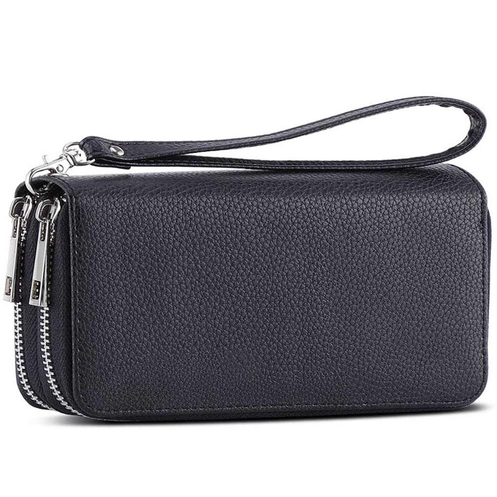 XEYOU Double Zipper Long Clutch Wallet Cellphone Wallet for Women with Removable Wristlet Strap for Credit Card, Cash, Coin, Bill