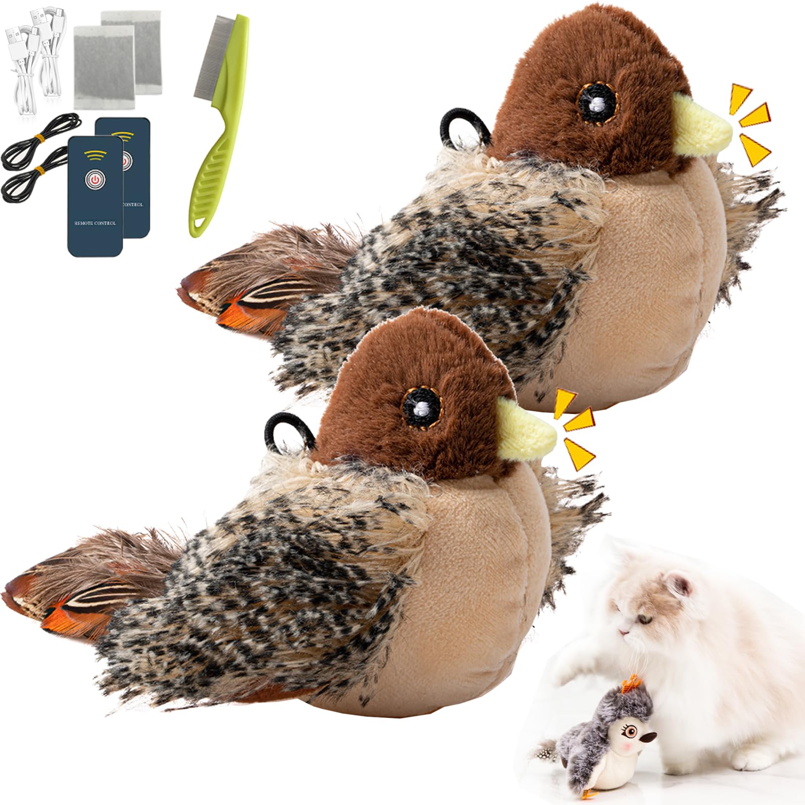 Camic Piper Tomi Cat Toy, Pipertomi Cat Toy, Flapping Bird Cat Toy, Chirping Bird Cat Toy Flapping Wings, Pawfectway Bite Buddy, Pipertomi Bird Cat Toy (2PCS-B)
