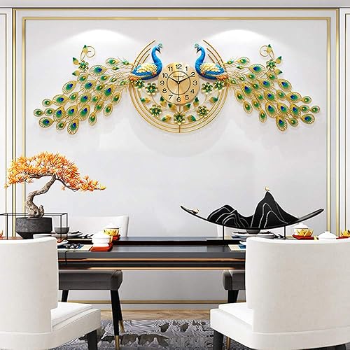 Miniatura 6 de Reloj de pared de arte grande, reloj de pared de pavo real, reloj de pared de cristal 3D, reloj de cuarzo grande, reloj creativo simple y moderno,