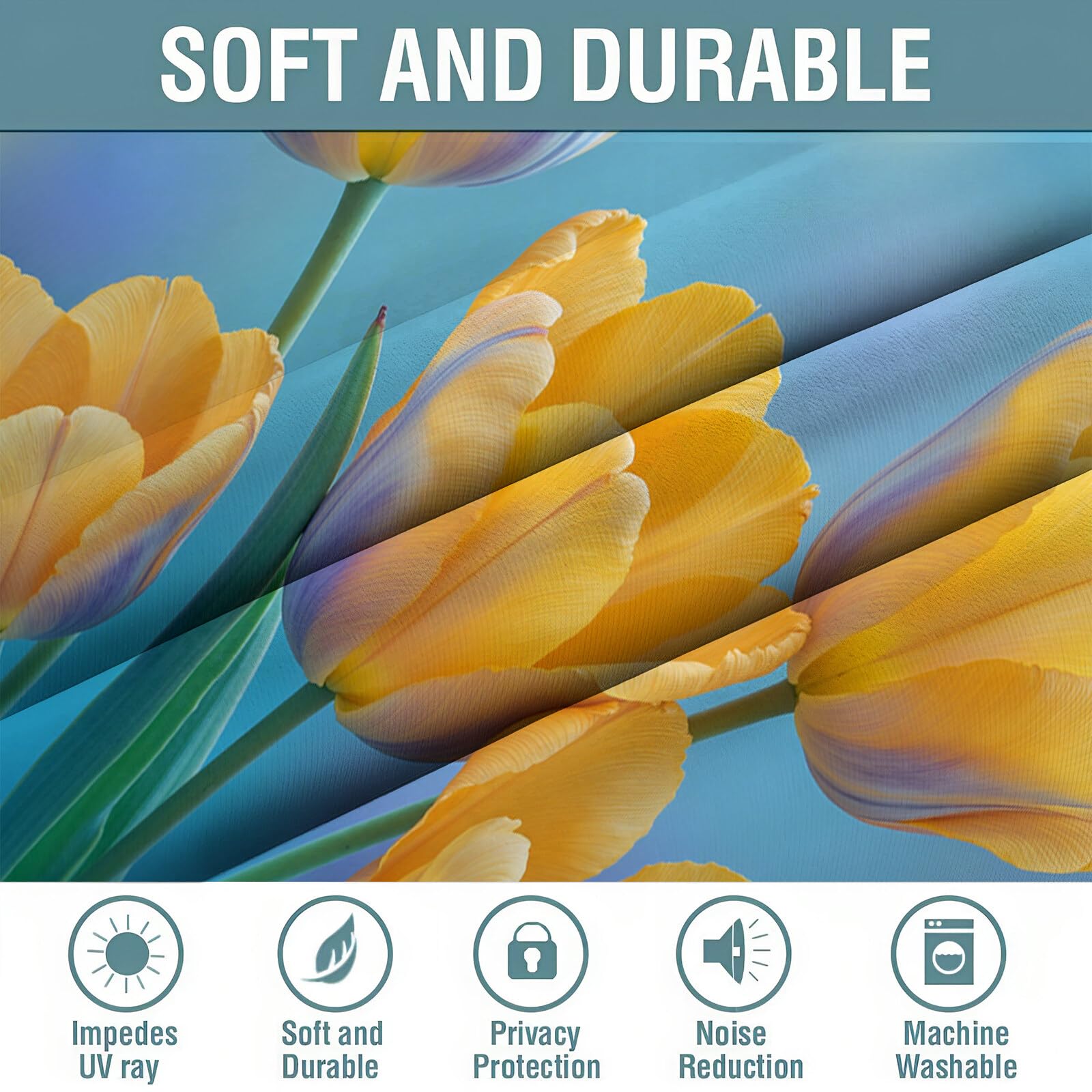 Isolanti Per Camera Da Letto Stampa 3D Fiori Di Tulipano Giallo 2 Pannelli 132X160Cm(L X A) Tende Soggiorno Piante Naturali Decorazione Motivo Finestra Bambini Tenda Oscuranti Occhielli