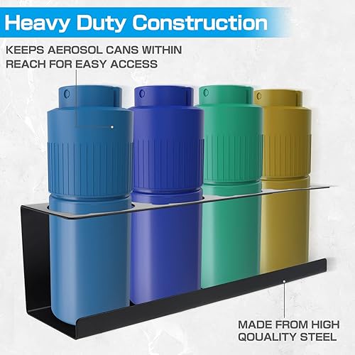 Miniatura 4 de Soporte para latas de aerosol, organizador de 4 latas, soporte de acero resistente montado en la pared para garaje y espacio de trabajo, paquete de 3