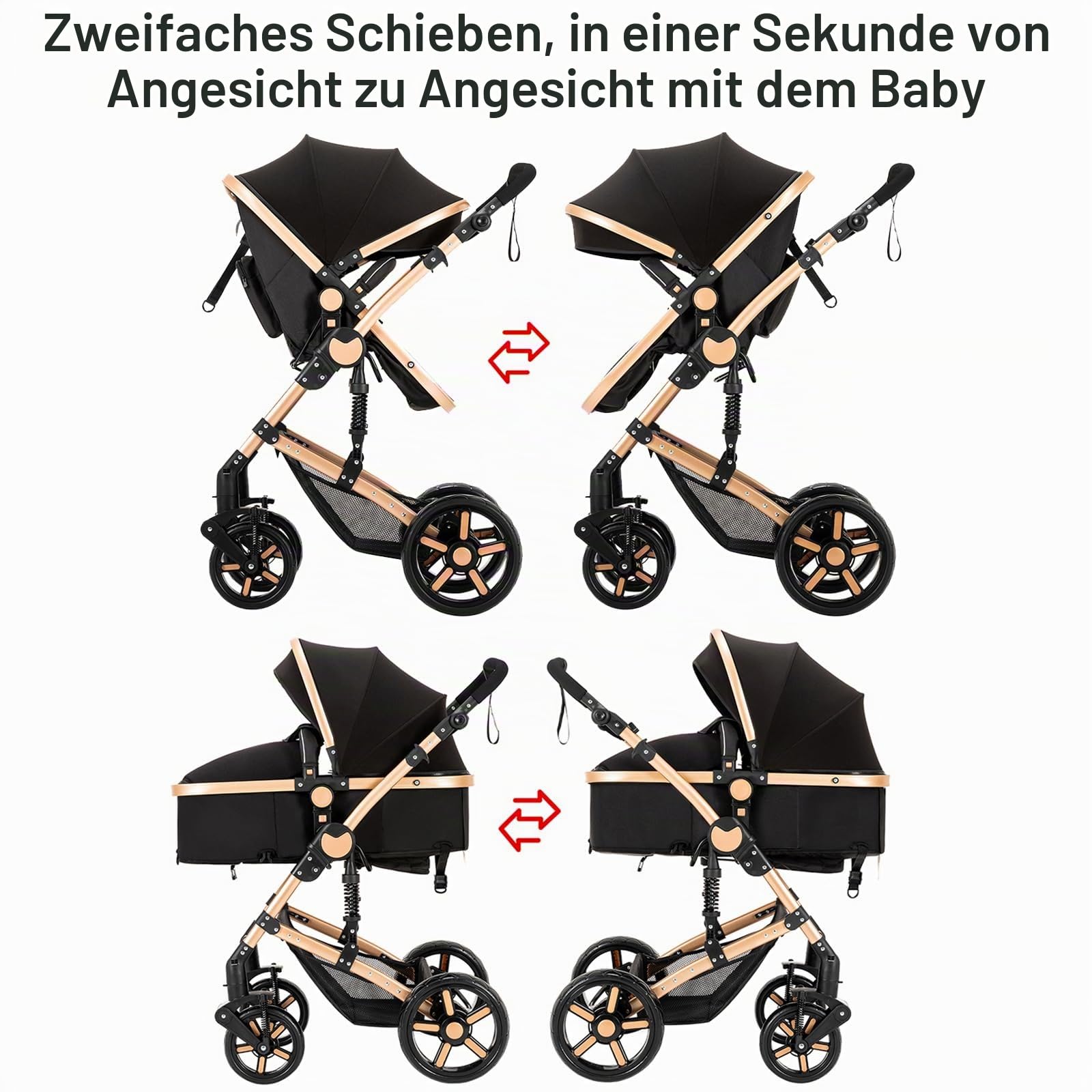 MoLi Kinderwagen 3 in 1, Kinderwagen Set Umkehrbarem Doppelschiebemodus, Kombikinderwagen 3 in 1 Großer Bequemer Babywanne, Buggy Rahmen Aluminiumlegierung Faltbar Hohe Landschaft (588 Tawny)