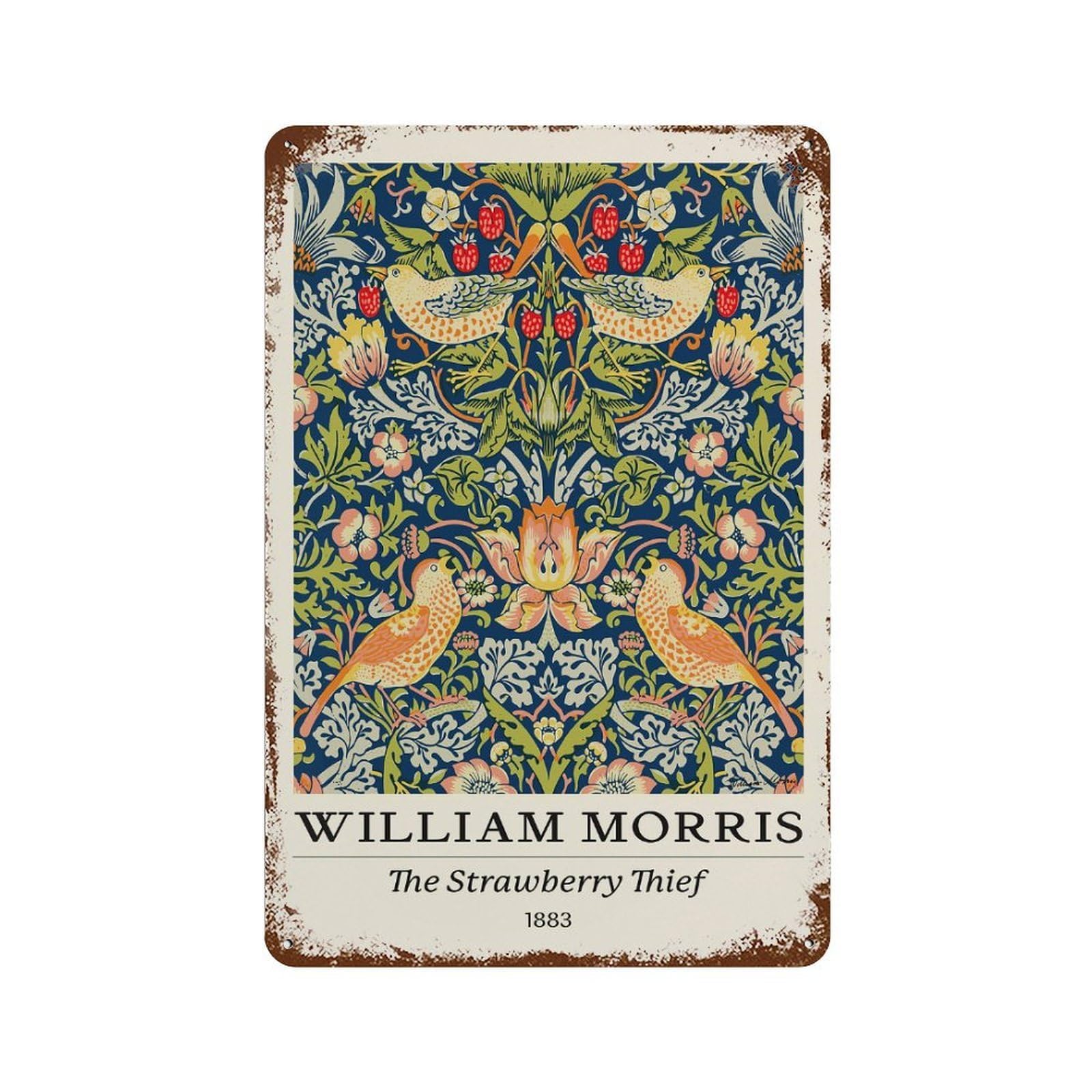 Vintage Metal Tin Sign William Morris Strawberry Thief Vintage 11.8"x7.9", Classic Wall Plaque for Pub, Kitchen And Man Cave Decor