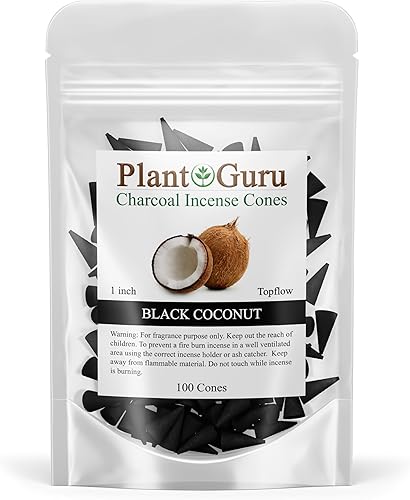 TOPFLOW - Conos de incienso de carbón de coco negro, 1 pulgada, paquete de 100 conos perfumados naturales, hechos a mano sumergidos a mano
