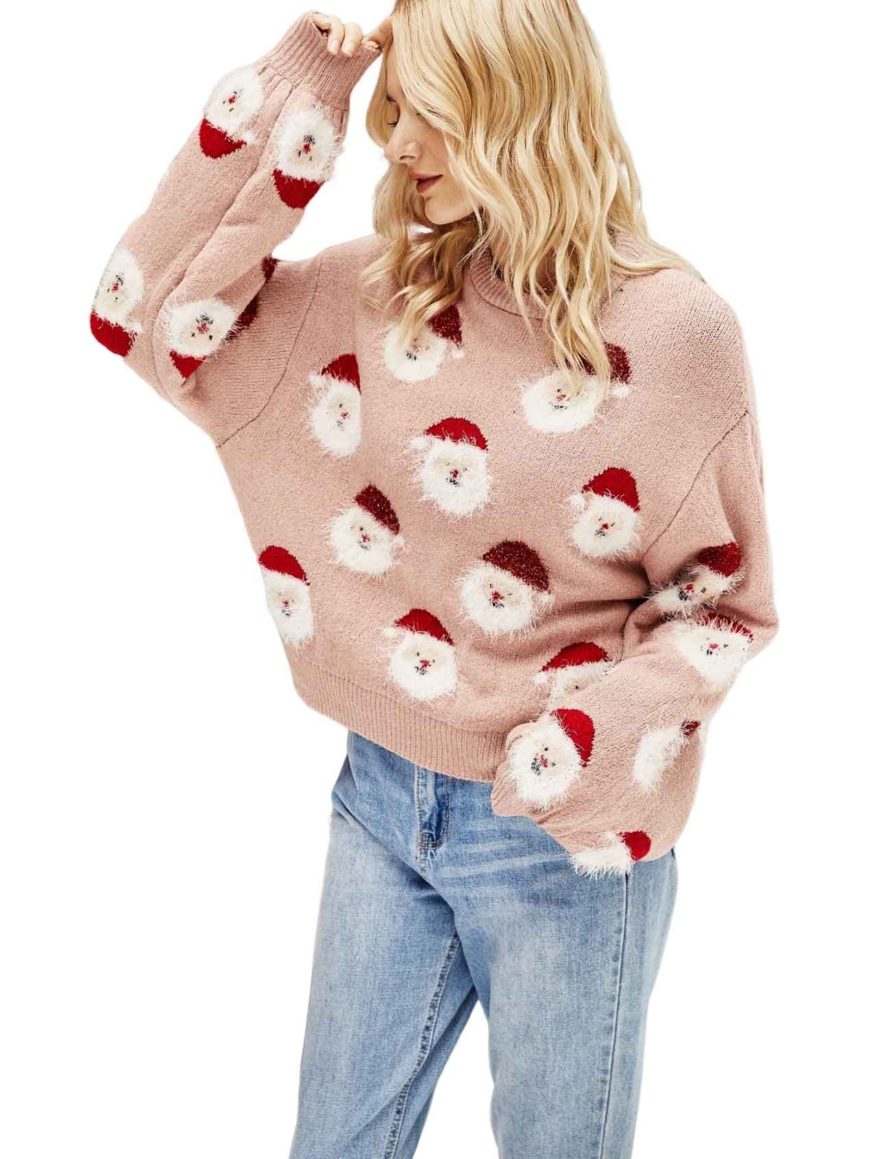 Arssm Women Santa Sweater Ugly Christmas Sweater Funny Xmas Holiday Party Knitted Cozy Pullover Sweatshirts Tops