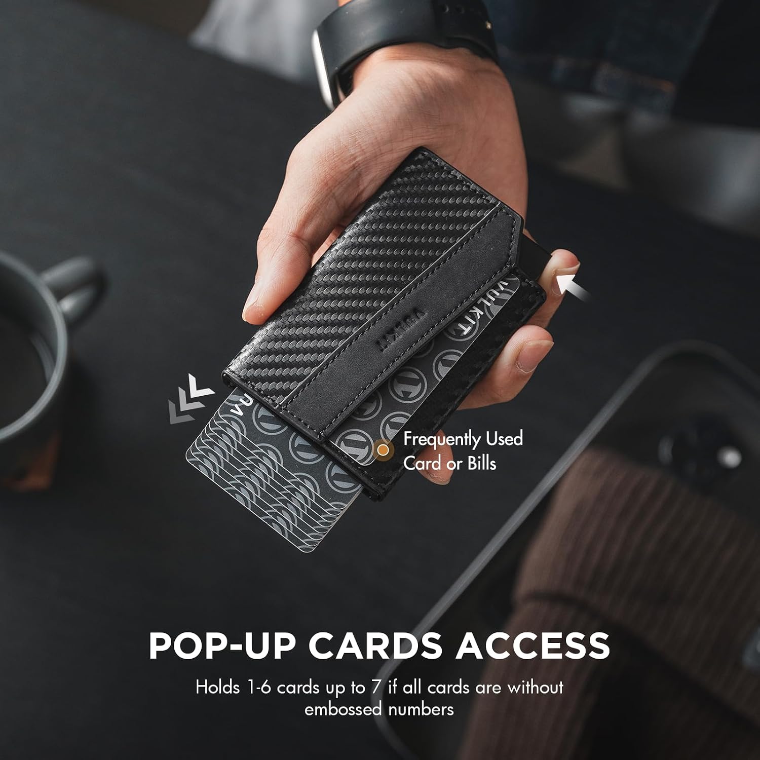 VULKIT Magnetic Pop-Up Wallet for Max. 8 Cards, Compatible with iPhone 12 Serie or higher, Includes Magnetic Ring, Packed in Gift Box, Carbon Fiber Black