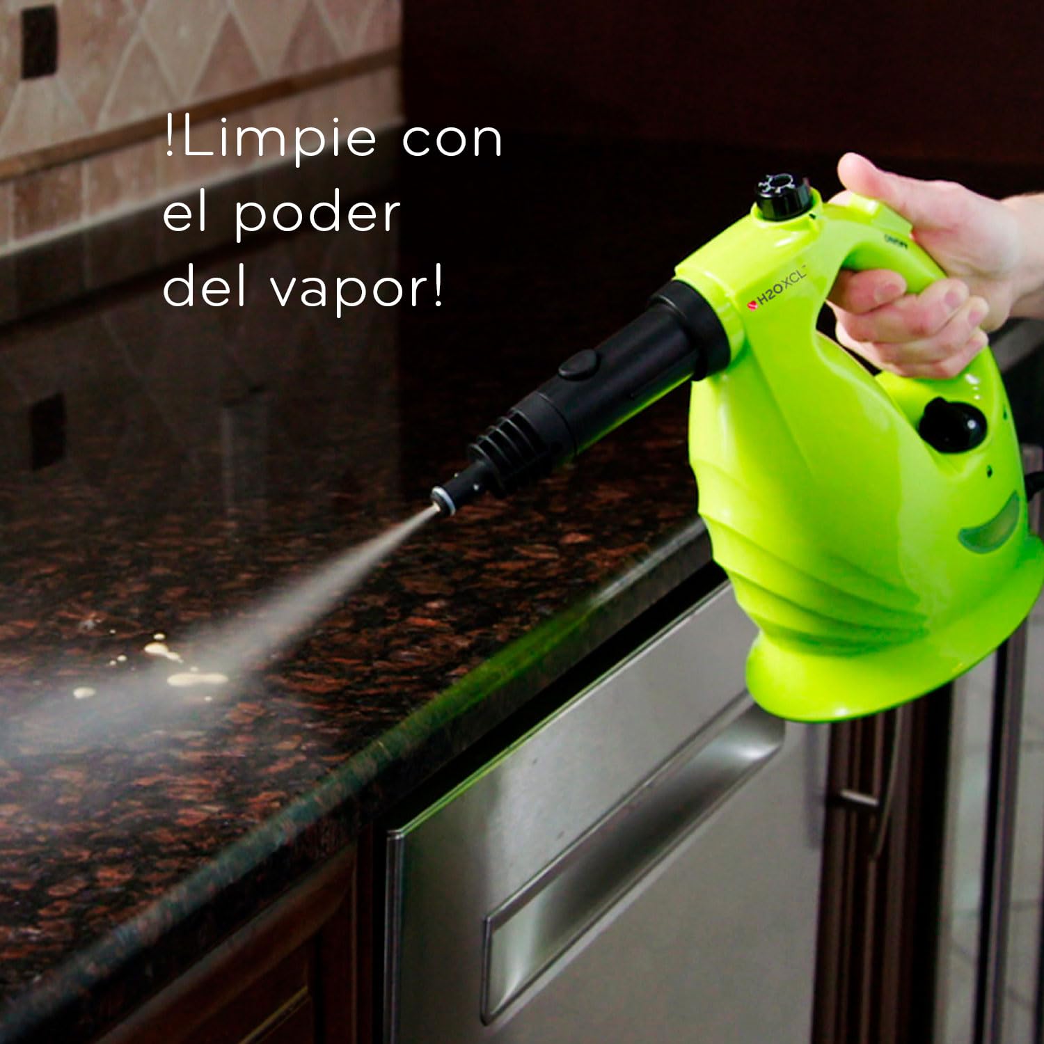 H2O XCL Limpiador a vapor de mano: sistema multifuncional y versátil para suelos, alfombras, ventanas, tapizados, cocinas y baños