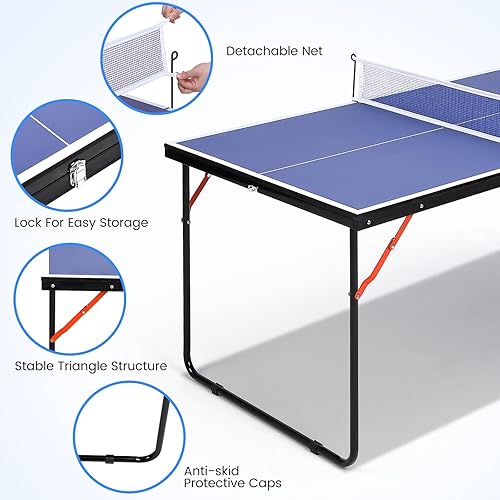 Miniatura 4 de Mesa de ping pong portátil, mesa de tenis de mesa plegable con red y 2 paletas y 3 bolas, mesas de juego familiares portátiles de ping pong para