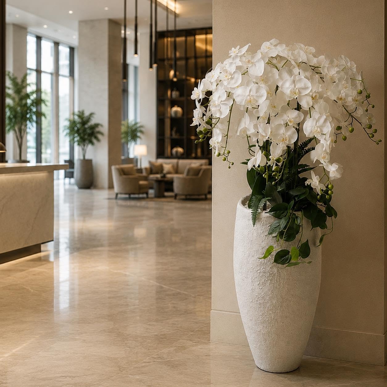 Leaf - Artificial Orchid - Potted Display - 150cm - White