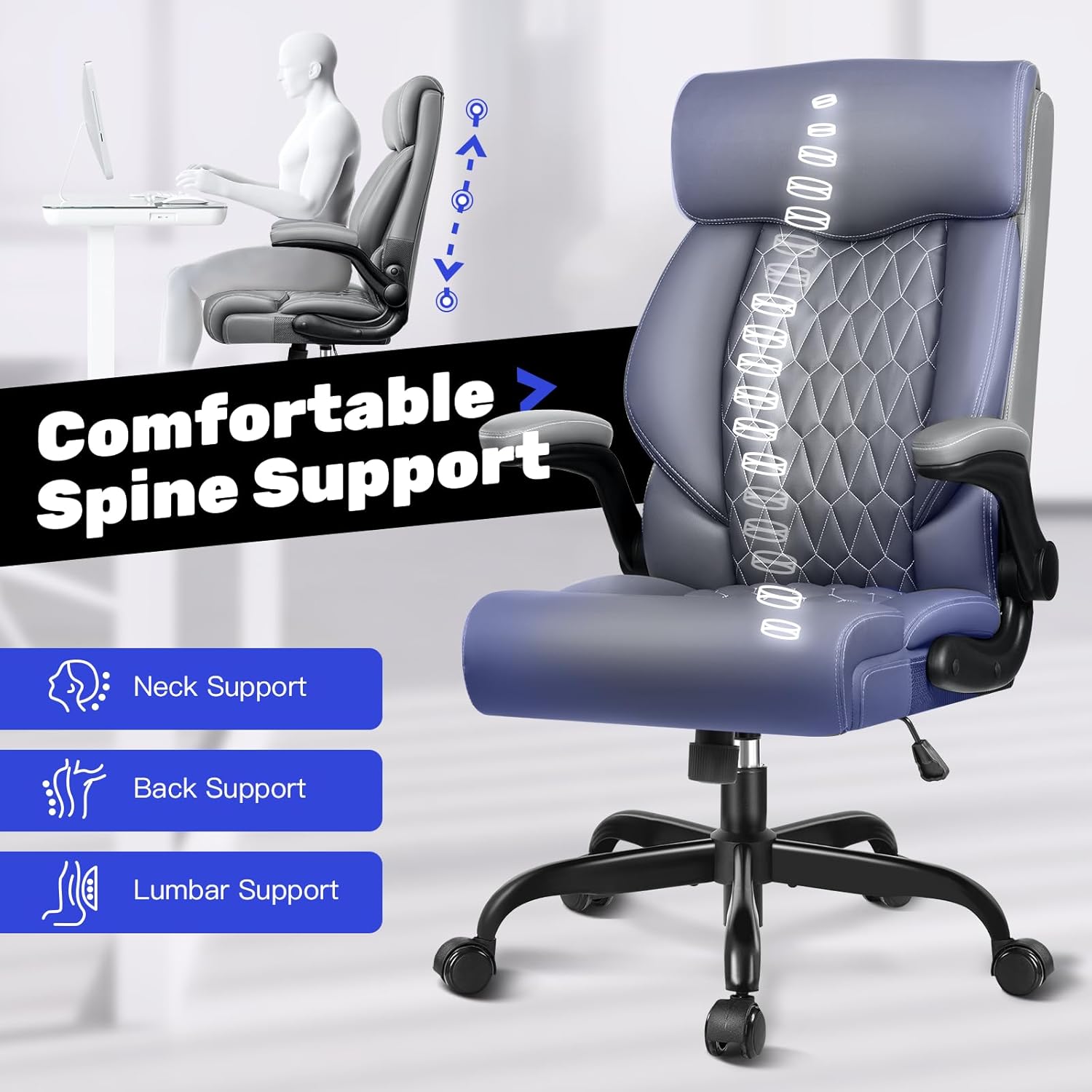 Image illustrating the rocking mode and tilt angle adjustment of the chair.