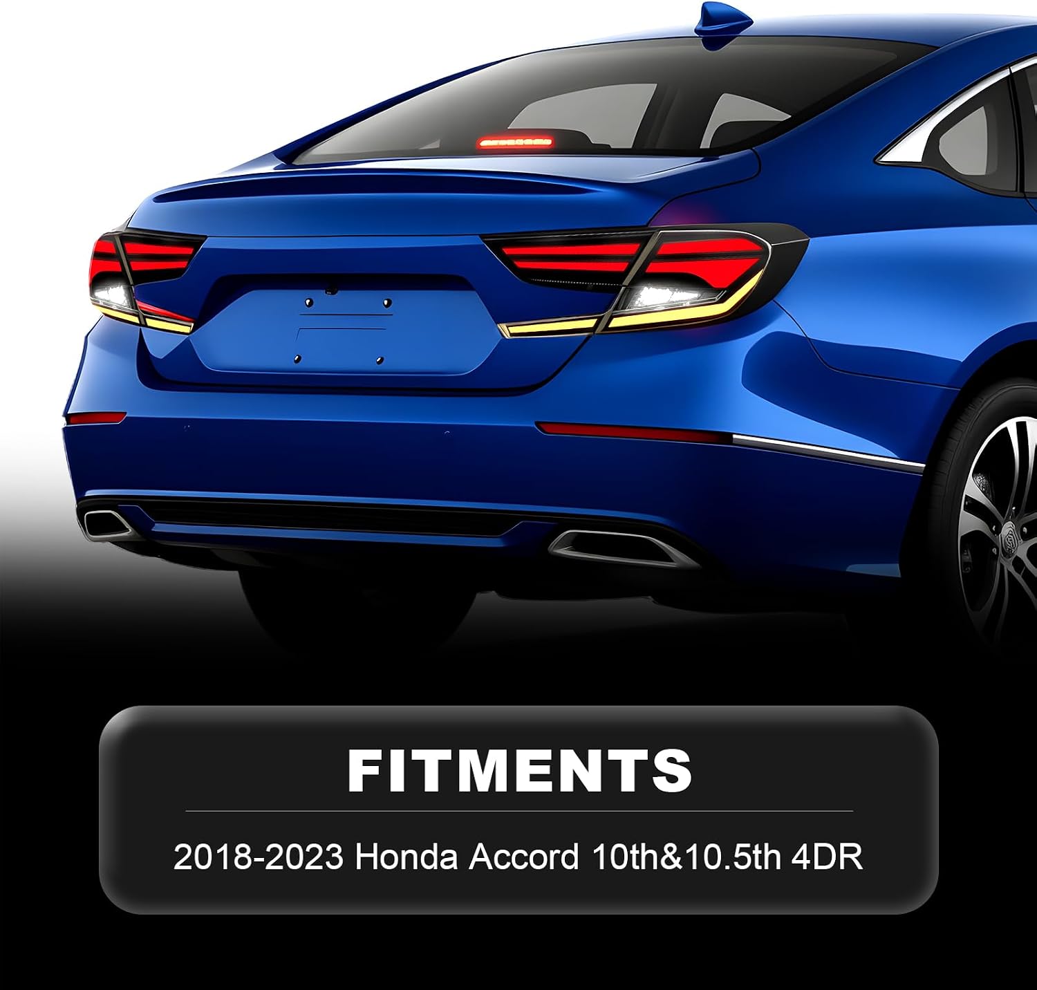 LED Tail Lights Compatible with 2018 2019 2020 2021 2022 2023 Accord 10th&10.5th Gen 4DR Tail Lamps with Sequential Turn Signal DRL Left and Right Side
